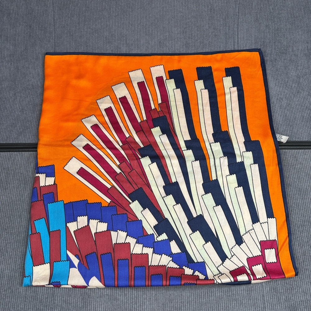 Vintage Inoui Editions Orange Abstract Graphic Print‎ Square Silk Scarf 21x21